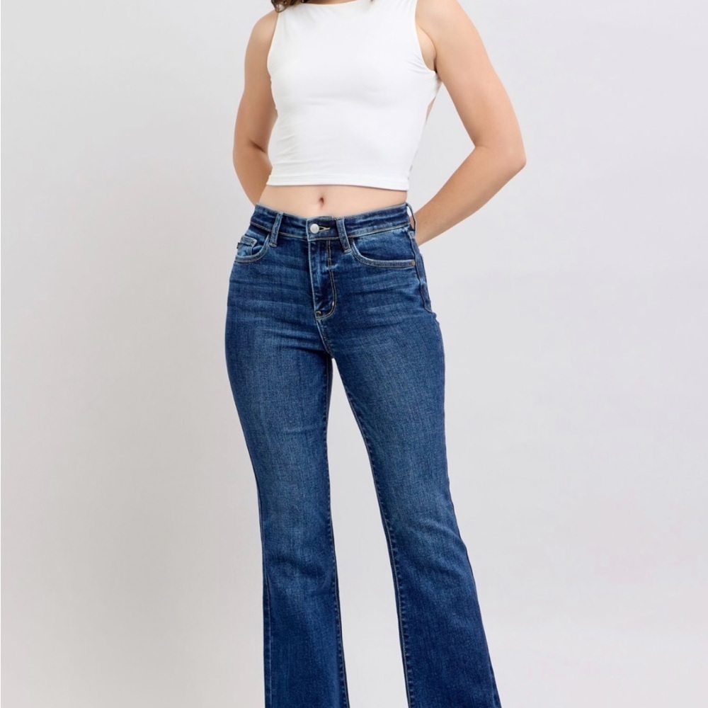 MAKE OFFER Judy Blue Jasmine Dark Blue Flare Jeans